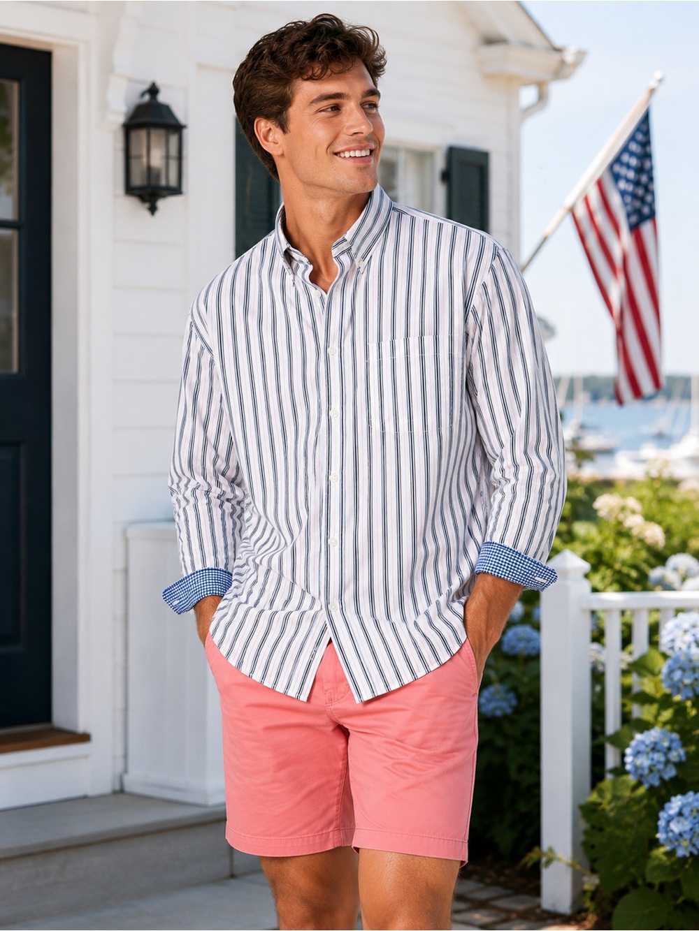 IZOD Saltwater Cotton Stripe Button Down Shirt XL NWT Pink Blue White